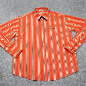Lacoste Shirt Men 4XL 4X Orange/Yellow Double Collar French Cuff L/S Poly/Cotton